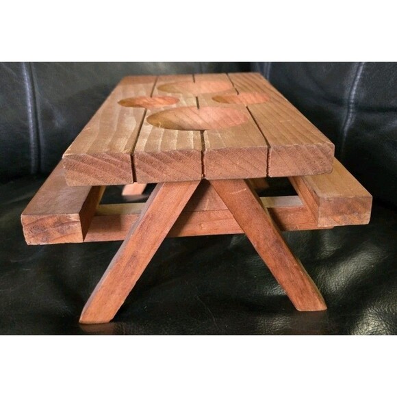 Vintage Redwood Picnic Table Condiments Holder For Picnics BBQ Parties Wooden - Picture 7 of 13